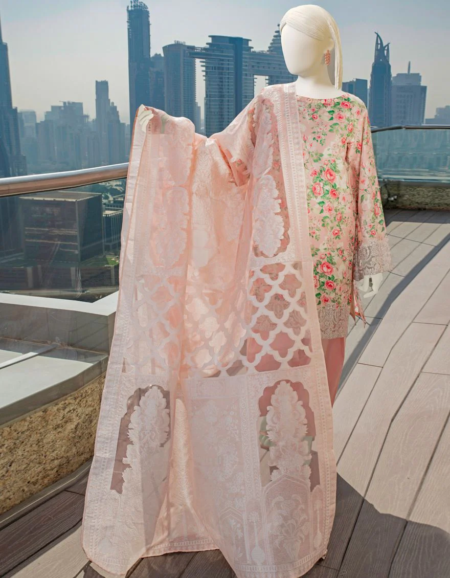 PINK LAWN 3PC UNSTITCHED | JLAWN-S-US-22-047 MEHTAB