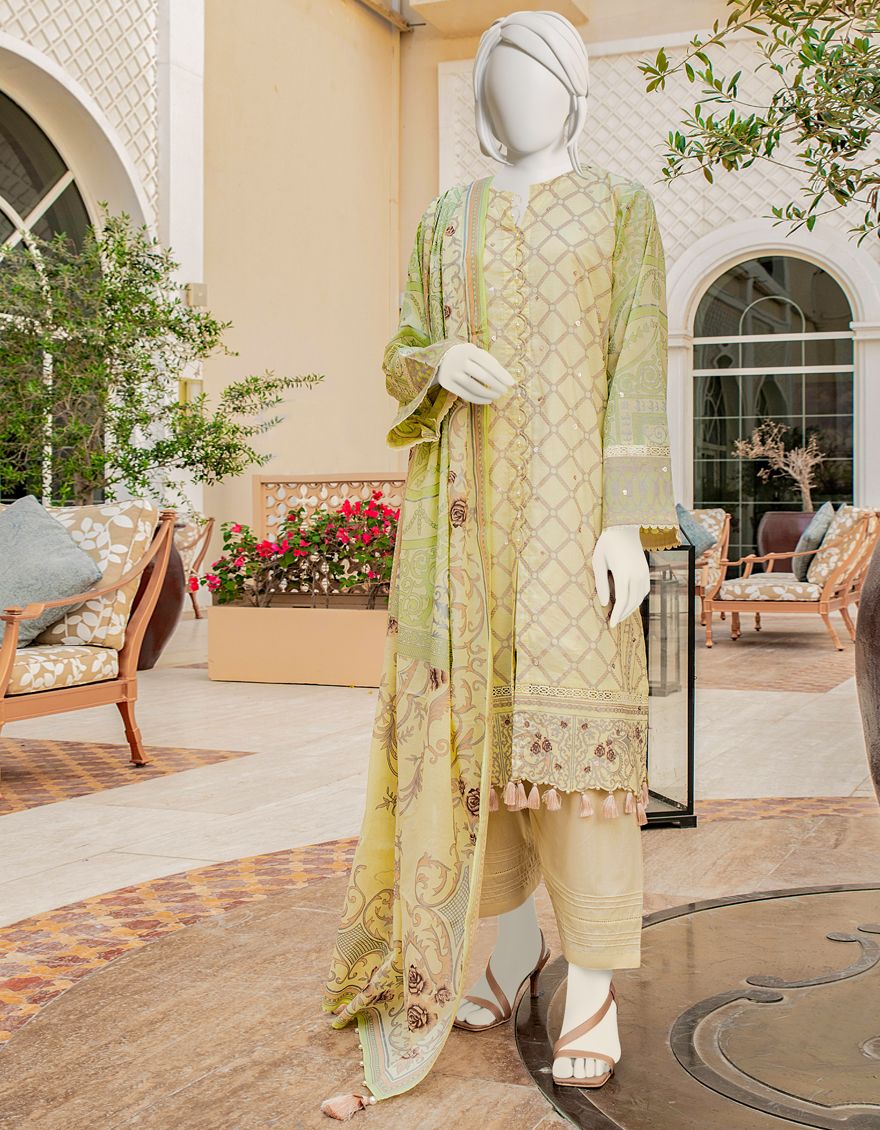 CREAM LAWN 3PC UNSTITCHED | JLAWN-S-US-22-063 ASIL