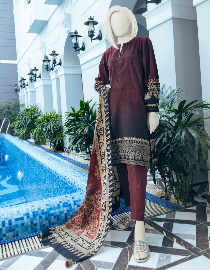 BLACK-MAROON LAWN 3PC UNSTITCHED | JLAWN-S-US-22-089 MADDER