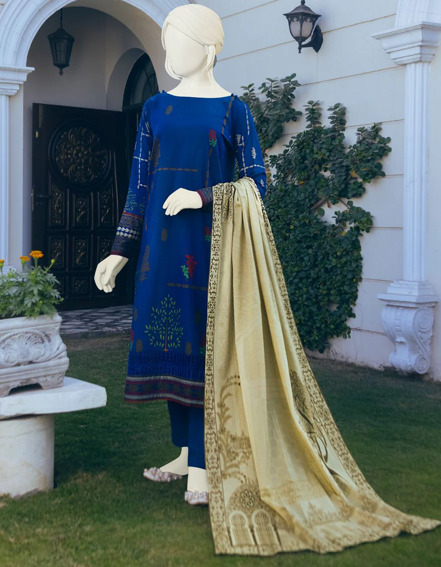 BLUE-BEIGE LAWN 3PC UNSTITCHED | JLAWN-S-US-22-091 AZURA