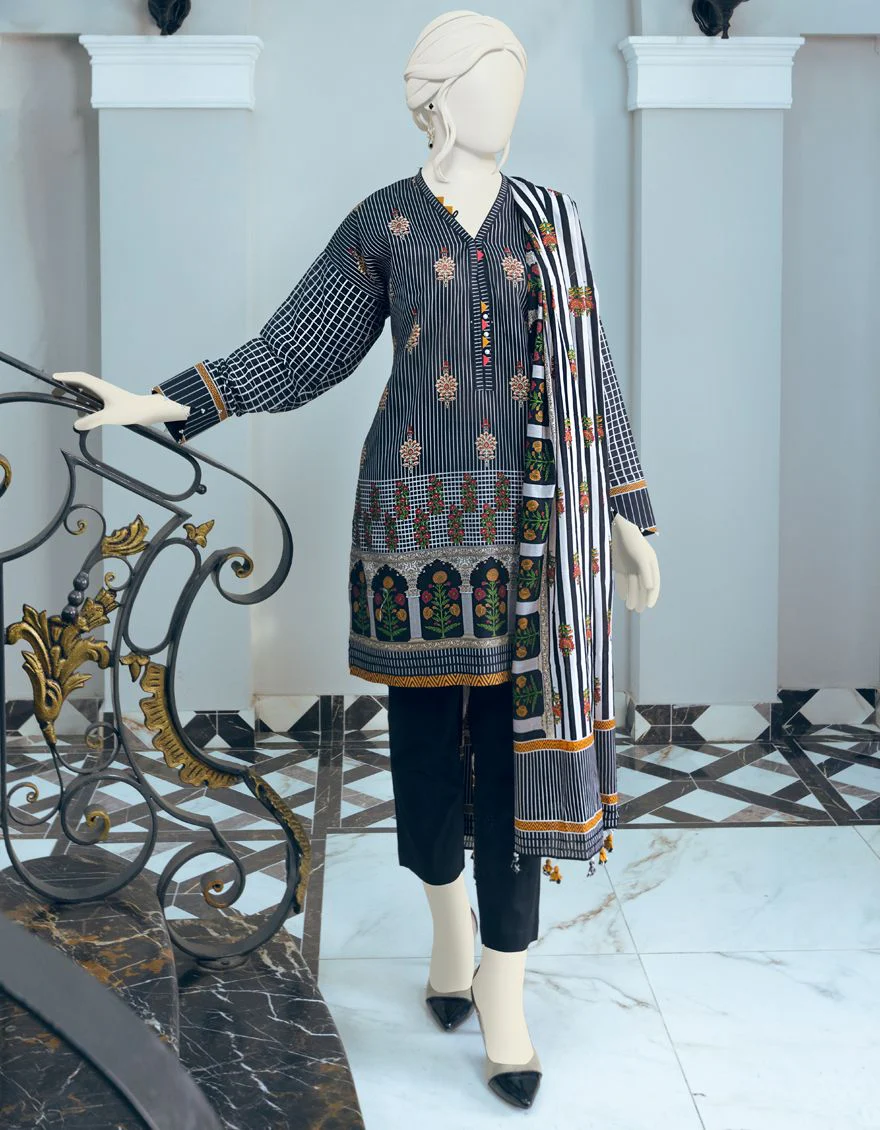 BLACK 3PC UNSTITCHED | JLAWN-S-US-22-092 KHWABEEDA