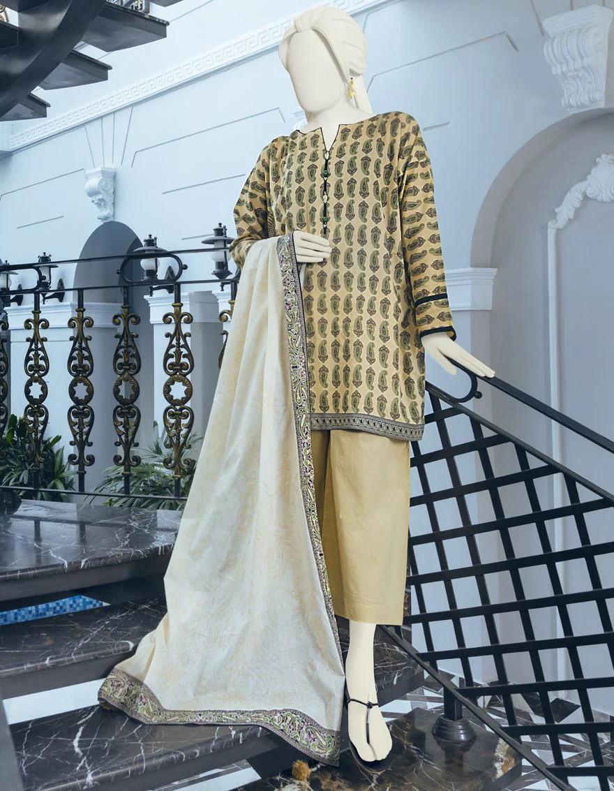 WHITE-YELLOW LAWN 3PC UNSTITCHED | JLAWN-S-US-22-097 NEON PAISLEY
