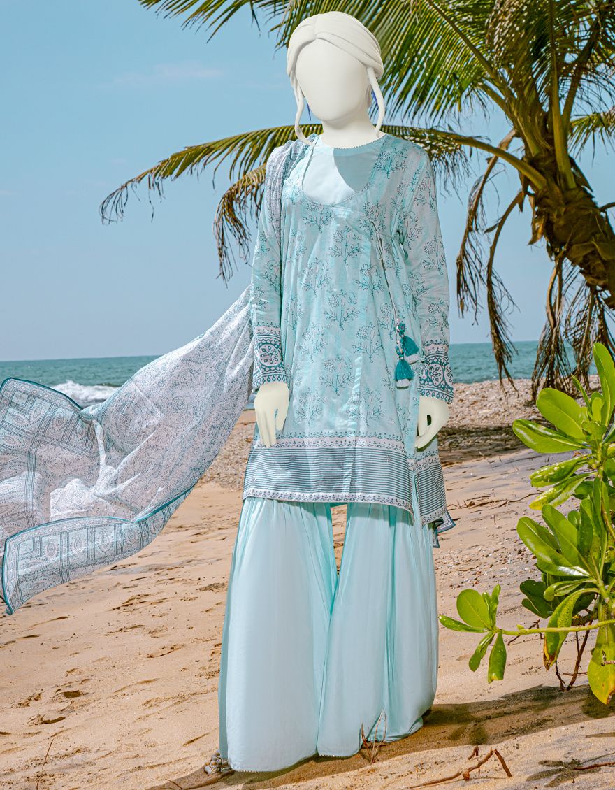 LIGHT AQUA LAWN 3PC UNSTITCHED | JLAWN-S-US-22-139 CONFETTI