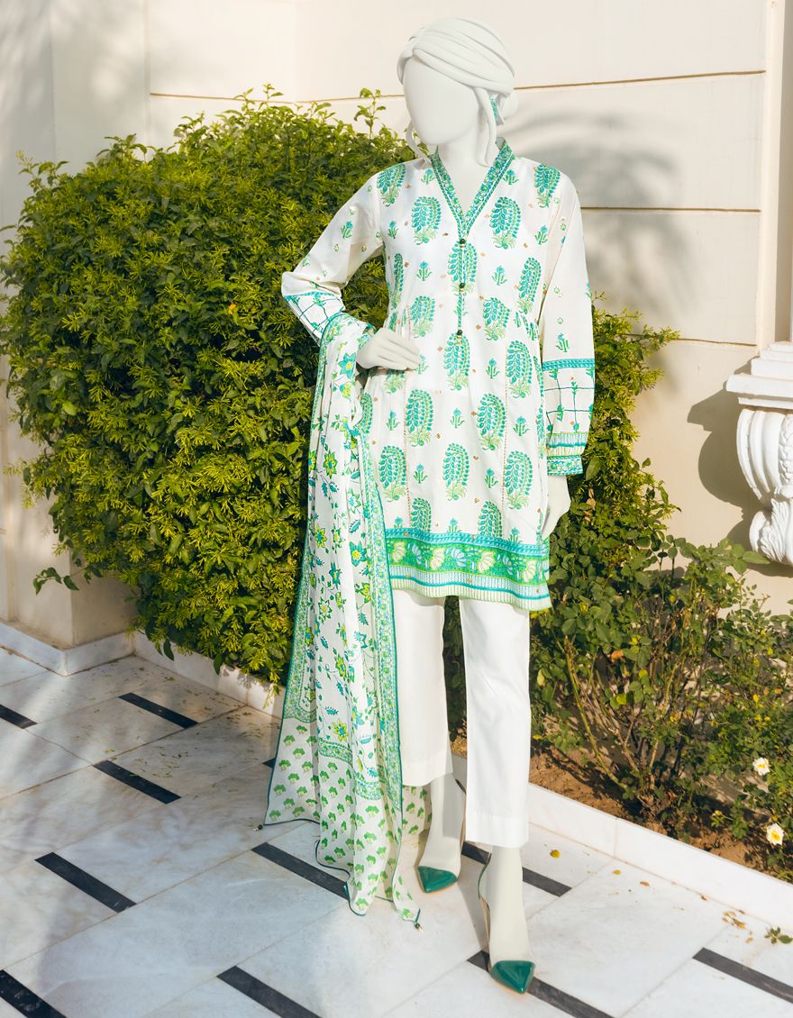 GREEN 3PC UNSTITCHED | JLAWN-S-US-22-140 FOREST