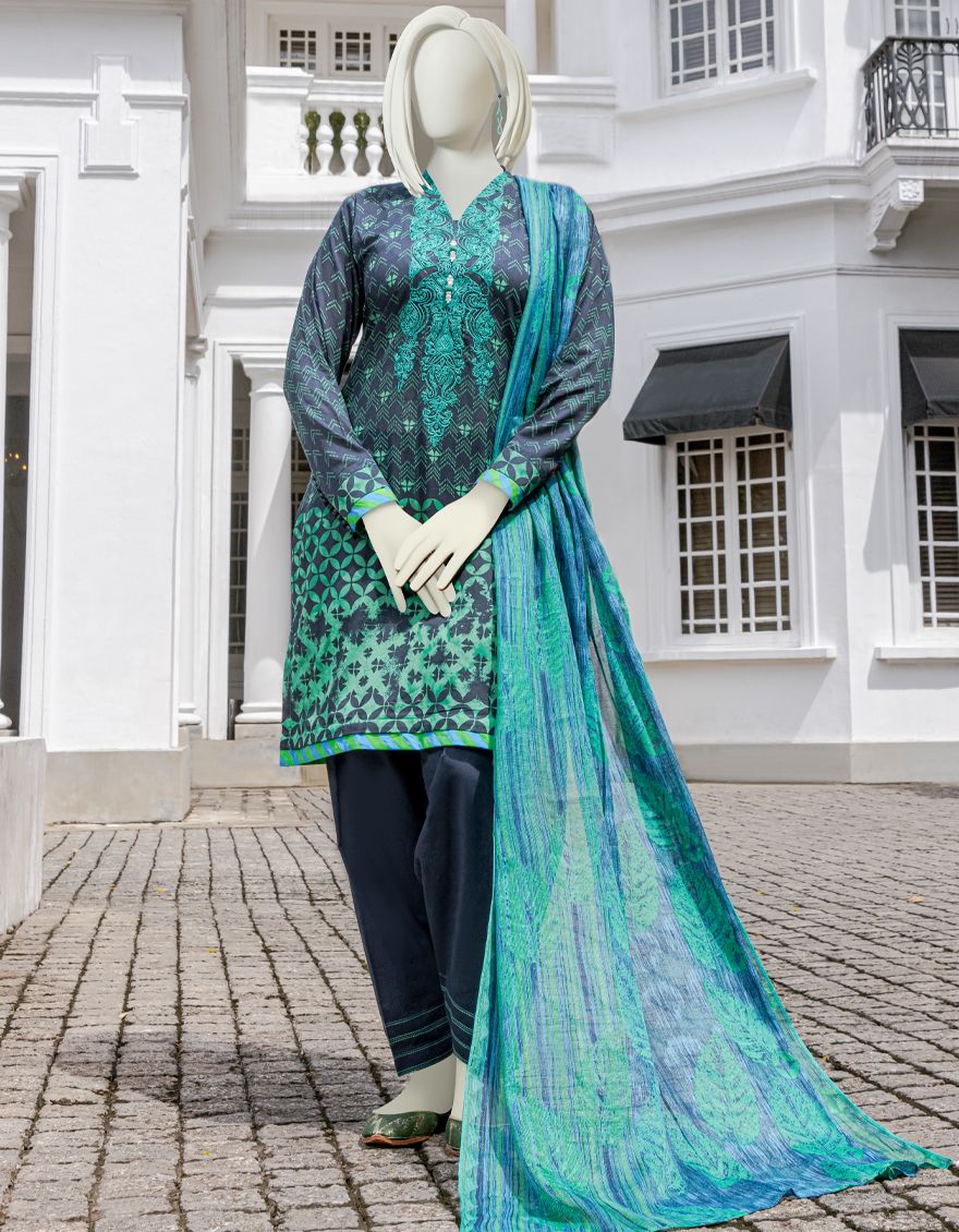 MULTICOLOR 3PC UNSTITCHED | JLAWN-S-US-22-148 AQUA MARINE