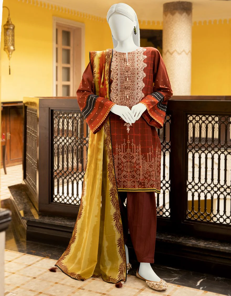 MAROON LAWN 3PC UNSTITCHED | JLAWN-S-US-22-152 SHIBORI