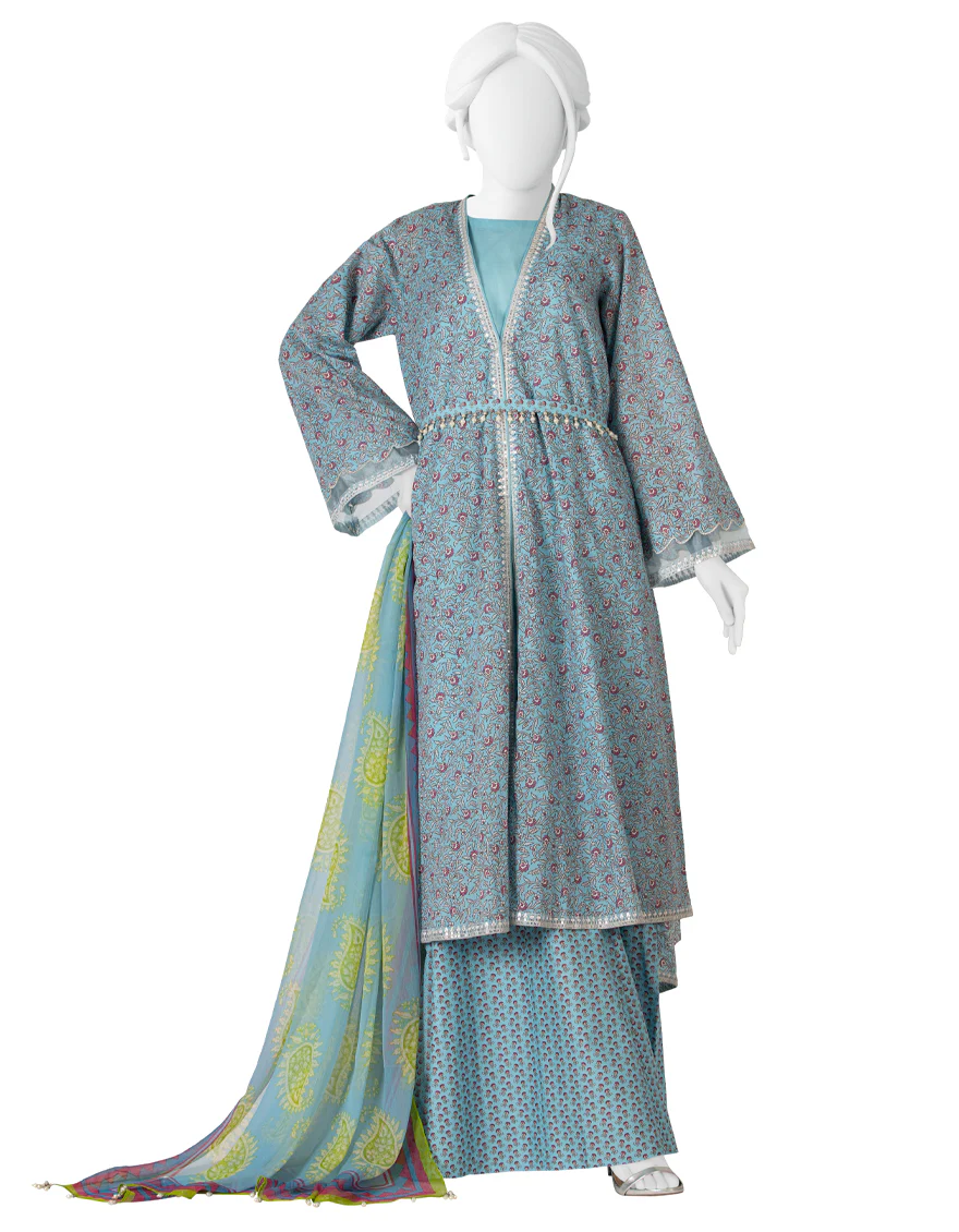 BLUE LAWN 3PC UNSTITCHED | JLAWN-S-US-22-183 BREEZE