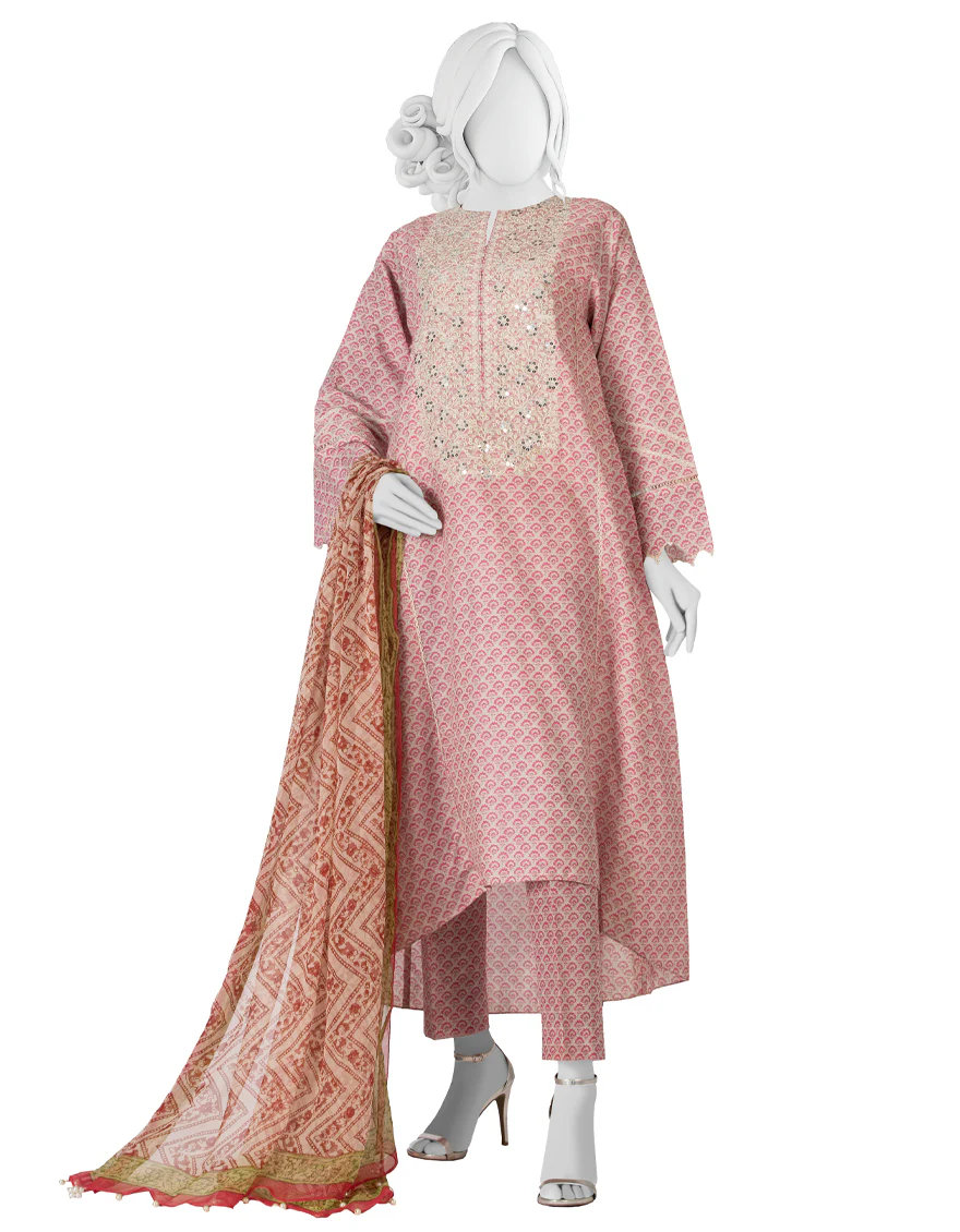 GREY LAWN 3PC UNSTITCHED | JLAWN-S-US-22-185 ROSY