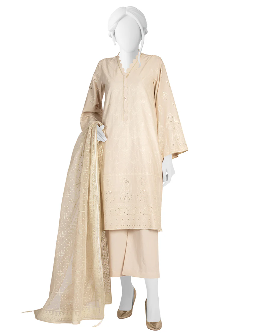 CREAM LAWN 3PC UNSTITCHED | JLAWN-S-US-22-200 AYLA