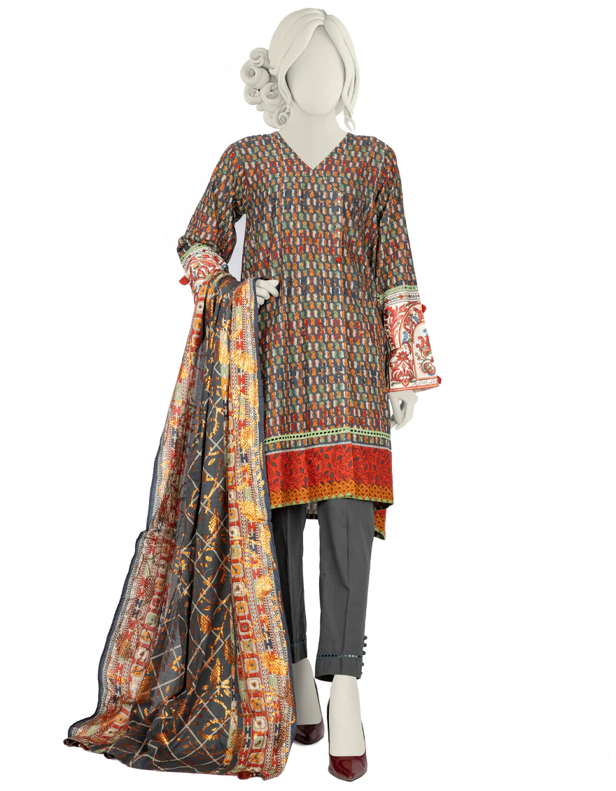 GREY LAWN 3PC STITCHED | JLAWN-S-US-22-228/S ZULEMA