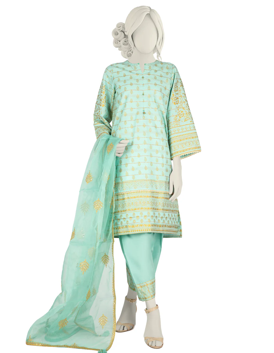 GREEN ZARI 3PC STITCHED | JLAWN-S-US-22-267/S BARAN