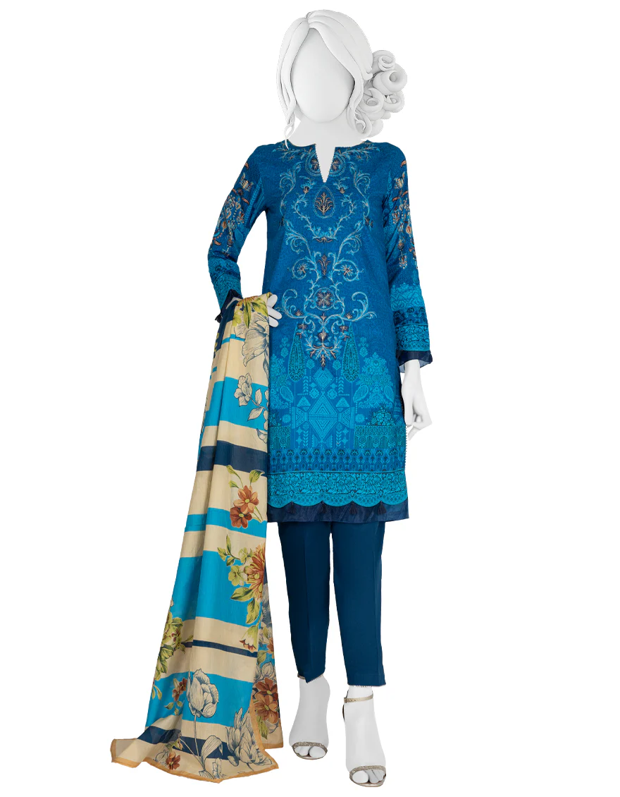 BLUE 3PC UNSTITCHED | JLAWN-S-US-22-280 BLOOM BLUE