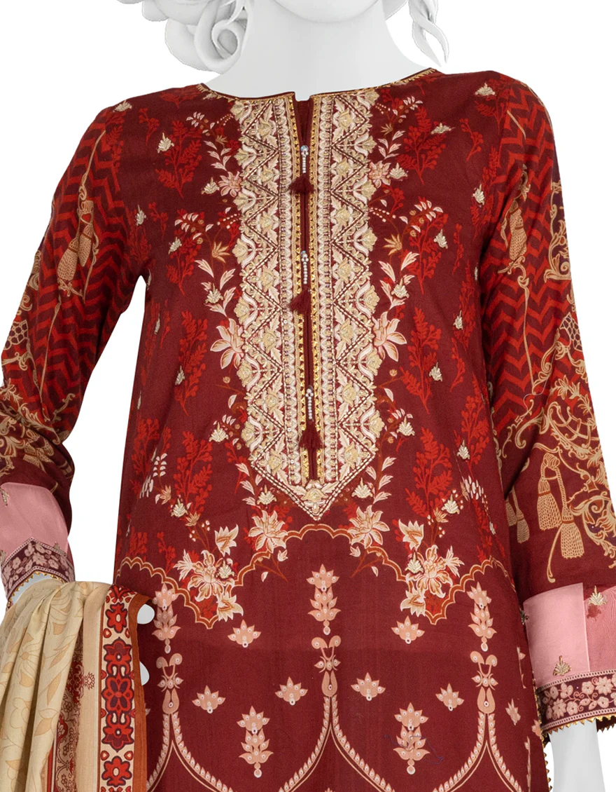 MAROON LAWN 3PC UNSTITCHED | JLAWN-S-US-22-281 MAROON (22-2005) - Image 2