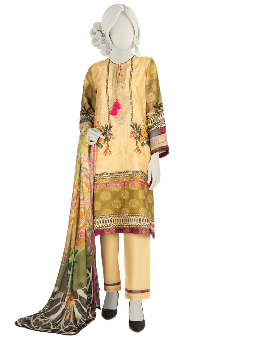 YELLOW JACQUARD 3PC STITCHED | JLAWN-S-US-22-287/S PAISLEY BUG