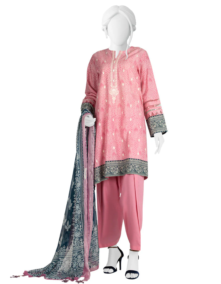 PINK LAWN 3PC UNSTITCHED | JLAWN-S-US-22-292 AYKA
