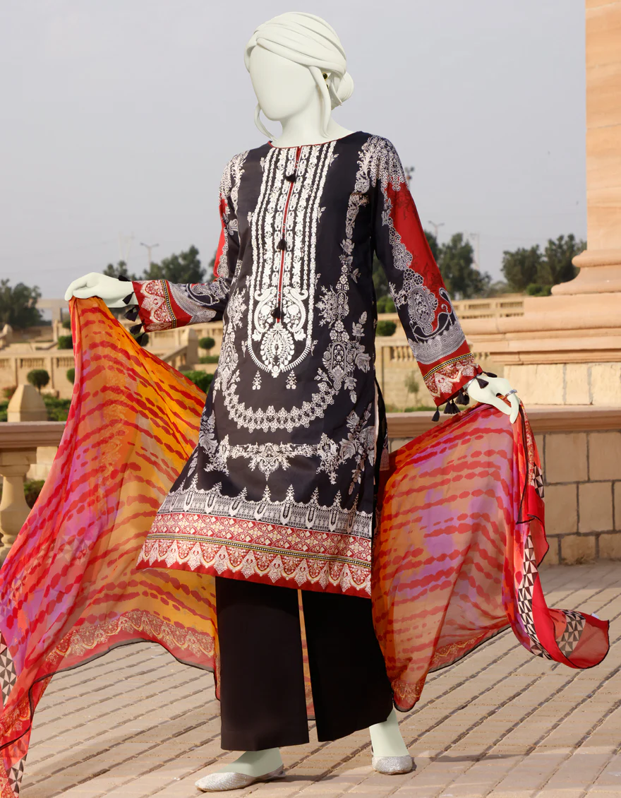 BLACK LAWN 3PC STITCHED | JLAWN-S-US-22-296/S MANTOOKA