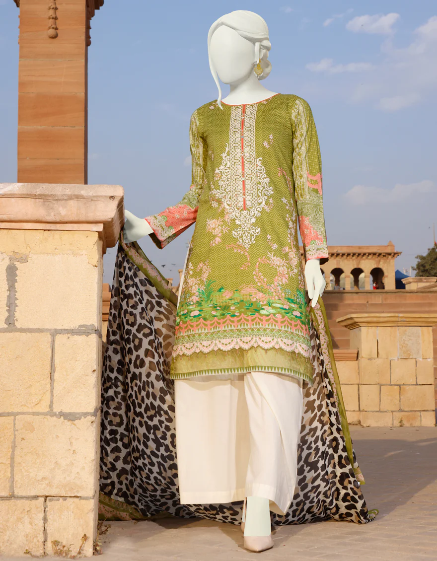 GREEN LAWN 3PC UNSTITCHED | JLAWN-S-US-22-300 CHEETAH (22-2007)