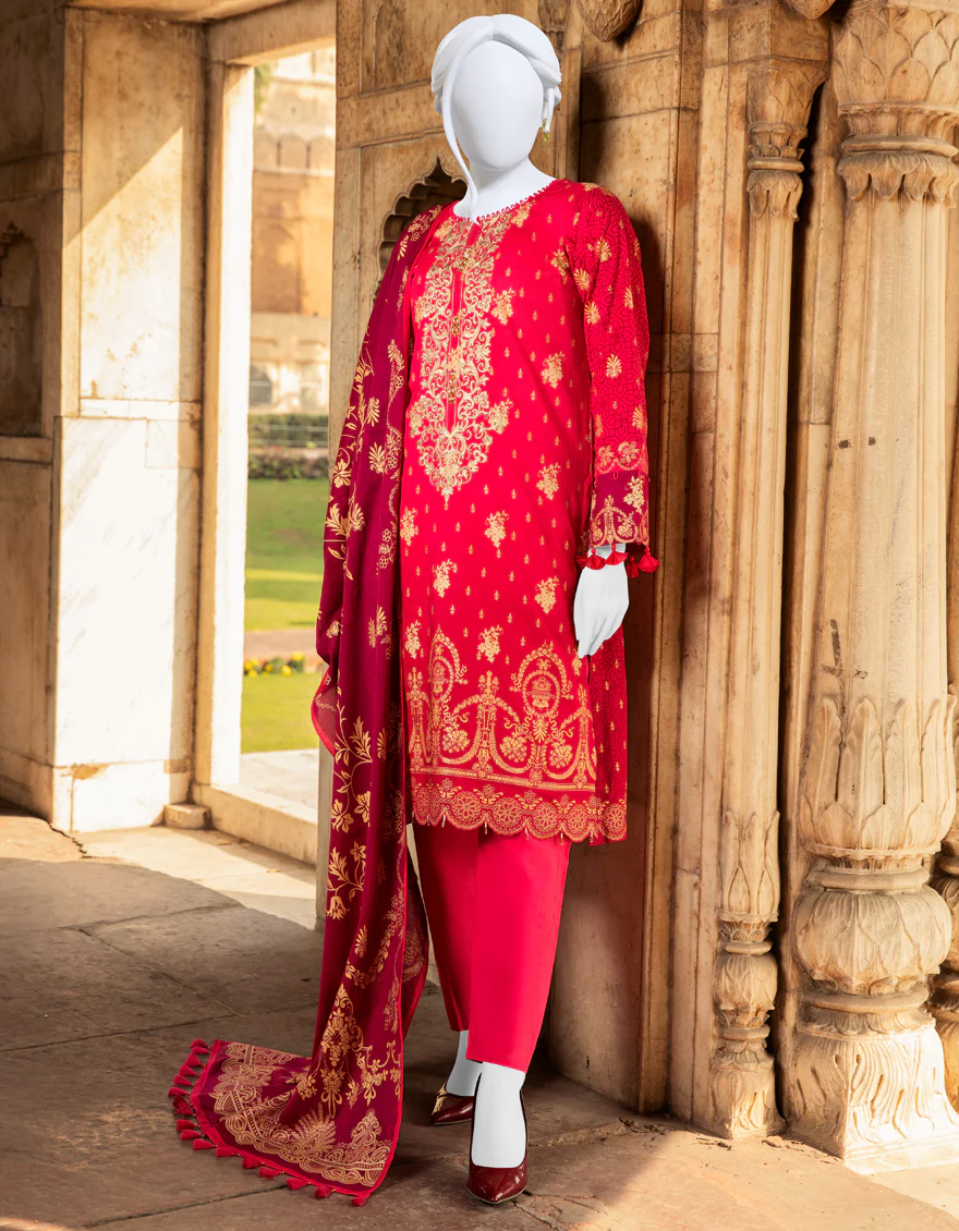 PINK LAWN 3PC UNSTITCHED | JLAWN-S-US-22-326 RUBY (20-2018)