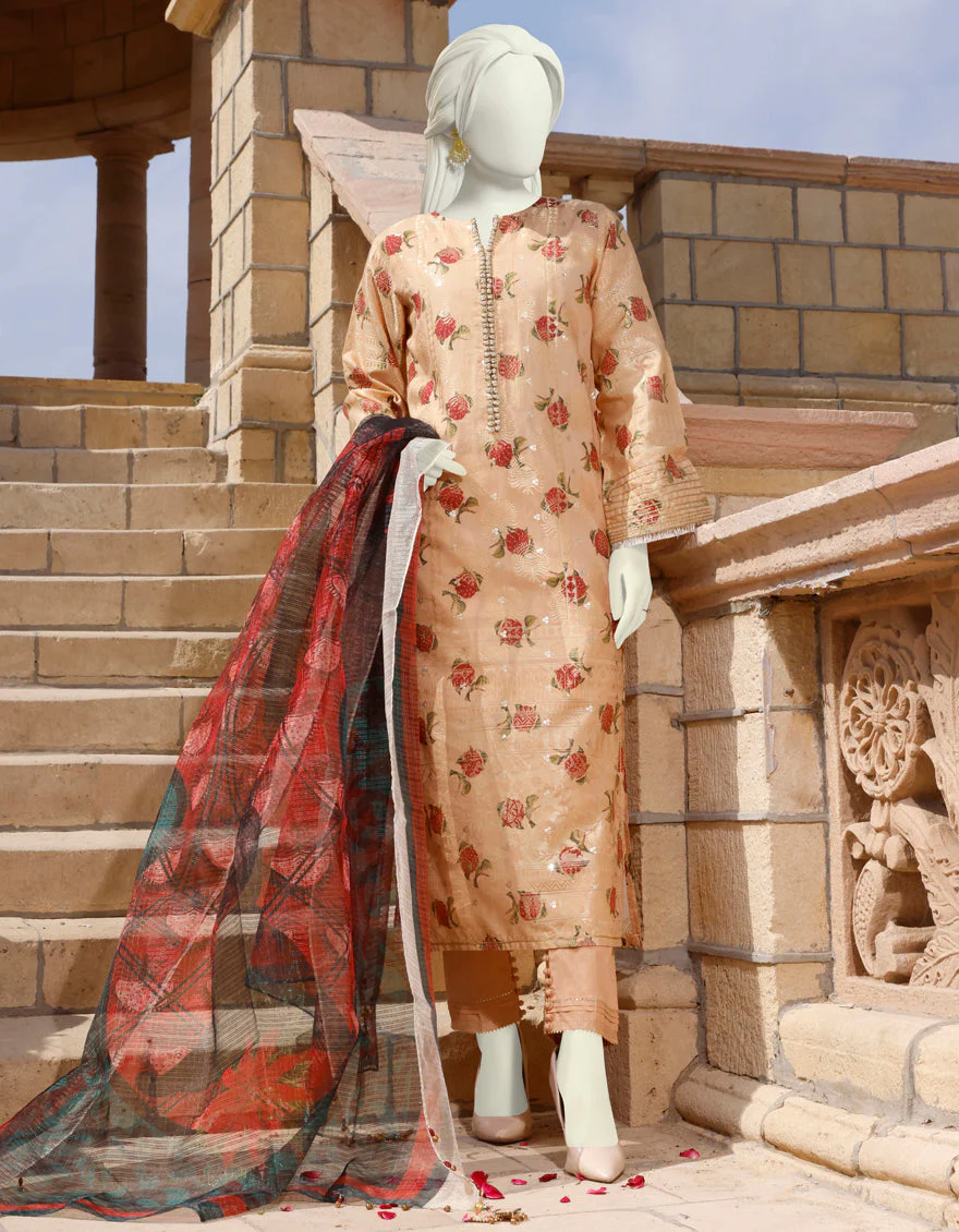 GOLDEN-BEIGE LAWN 3PC UNSTITCHED | JLAWN-S-US-22-338 BOTAGA