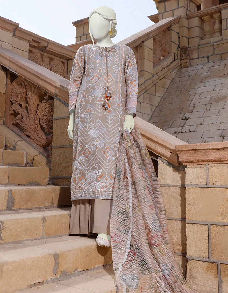 KHAKI-OFF WHITE LAWN 3PC UNSTITCHED | JLAWN-S-US-22-339 ARALIA