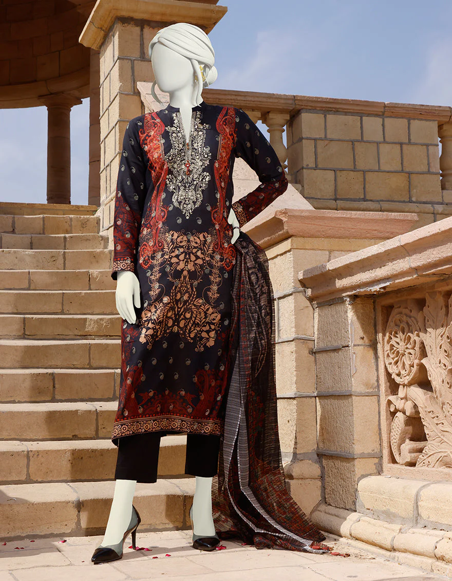 BLACK-MAROON LAWN 3PC UNSTITCHED | JLAWN-S-US-22-340 SURKHI