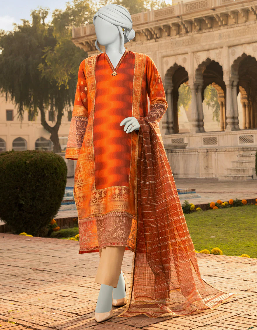 ORANGE-RUST LAWN 3PC UNSTITCHED | JLAWN-S-US-22-341 DESIGNO
