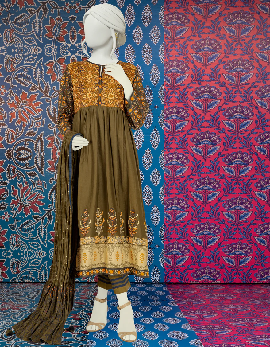 OLIVE GREEN LAWN 3PC STITCHED | JLAWN-S-US-22-396/S DAAKH