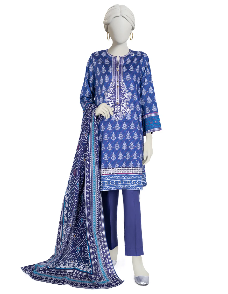 BLUE LAWN 3PC STITCHED | JLAWN-S-US-23-014/S AASHNA