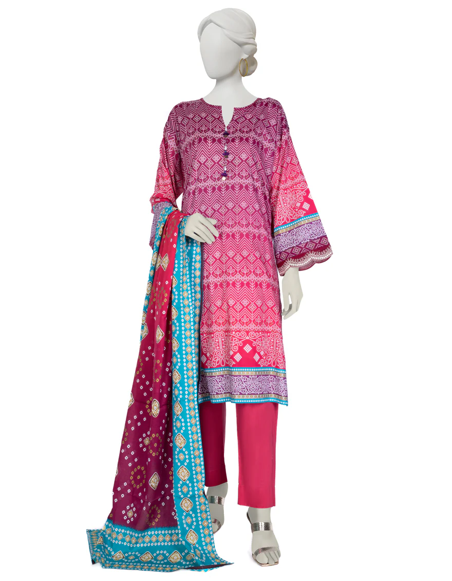 PINK LAWN 3PC STITCHED | JLAWN-S-US-23-027/S RIVAYAT