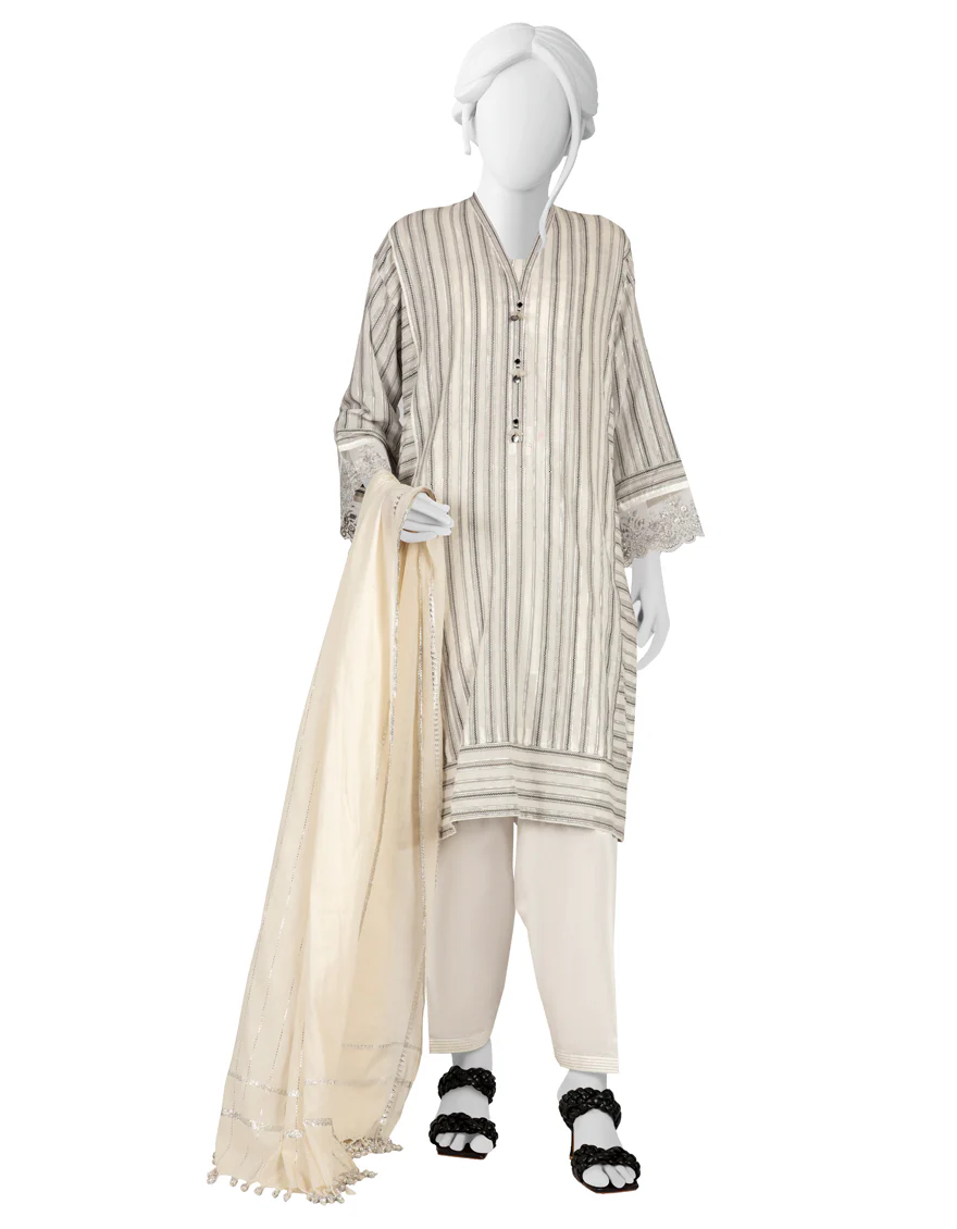 BLACK & WHITE JACQUARD 3PC STITCHED | JLAWN-S-US-23-038/S MONO CHROME
