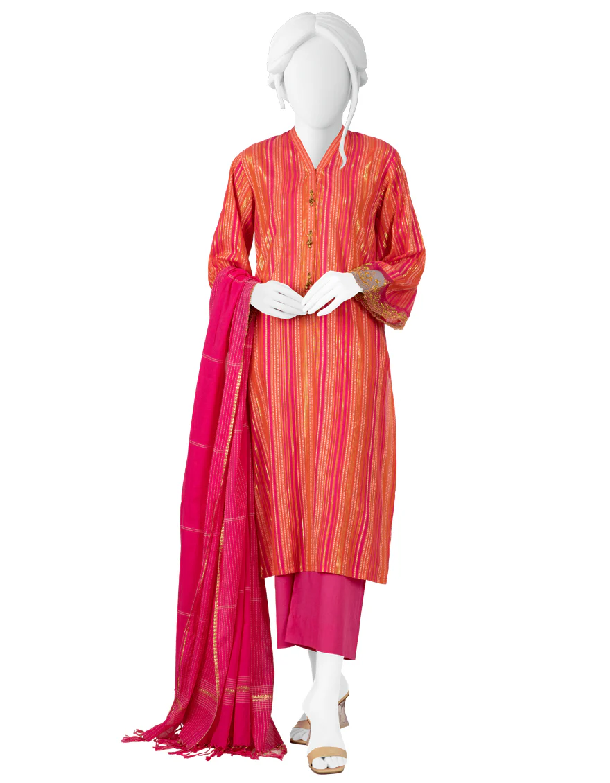 PINK JACQUARD 3PC STITCHED | JLAWN-S-US-23-039/S PINKISH
