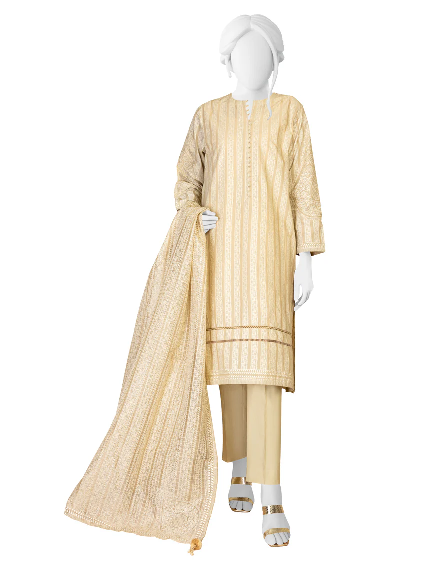 BEIGE LAWN 3PC STITCHED | JLAWN-S-US-23-048/S OFFWHITE