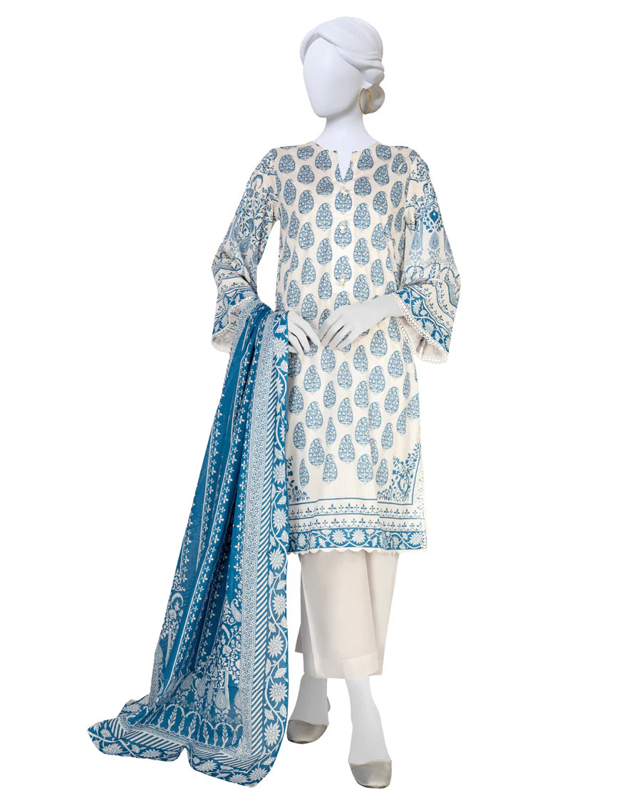 WHITE LAWN 3PC STITCHED | JLAWN-S-US-23-184/S UZAYR