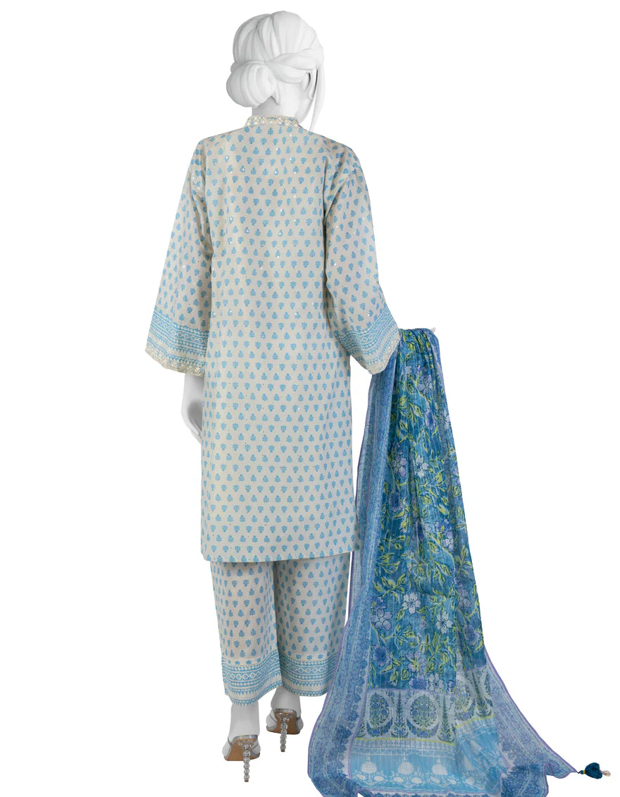 WHITE & BLUE LAWN 3PC STITCHED | JLAWN-S-US-23-197/S UWAYAM - Image 2