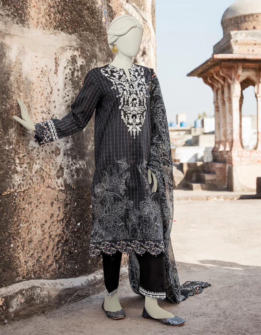 BLACK LAWN 3PC STITCHED | JLAWN-S-US-23-200/S DUR
