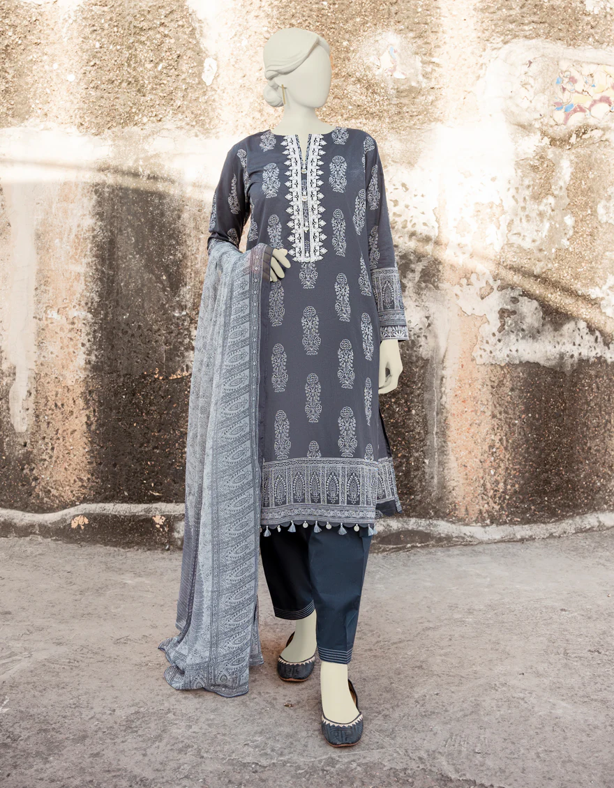 GREY LAWN 3PC UNSTITCHED | JLAWN-S-US-23-205 MIRAN