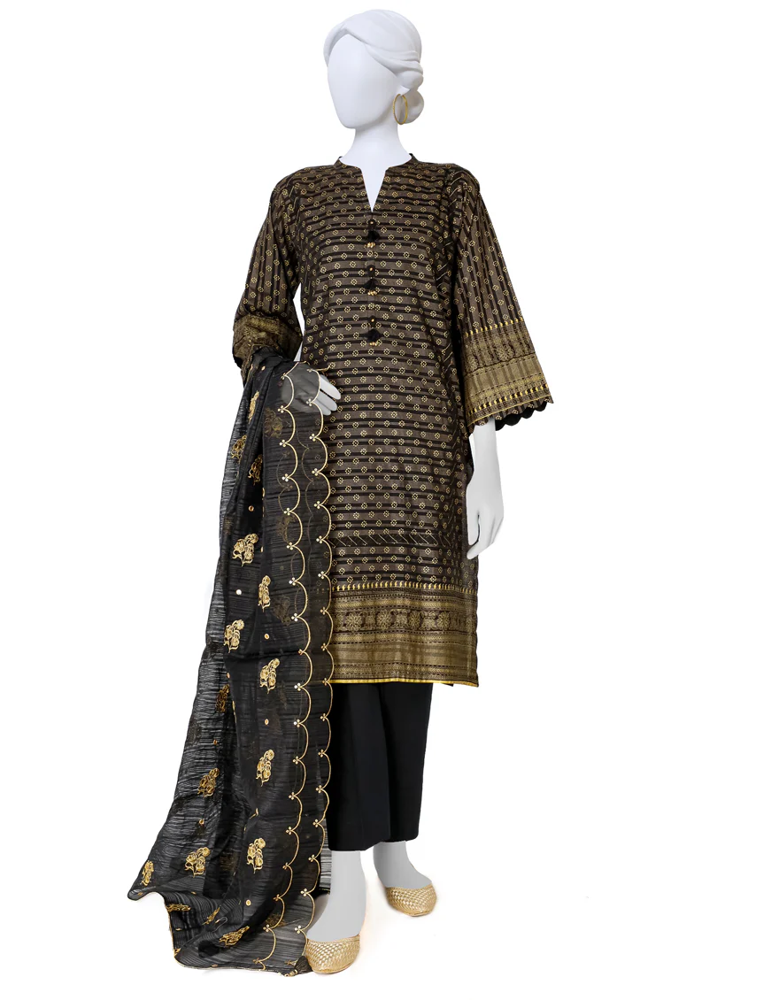 BLACK LAWN 3PC STITCHED | JLAWN-S-US-23-237/S SURGUR