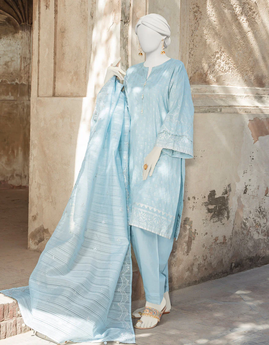 LIGHT BLUE LAWN 3PC STITCHED | JLAWN-S-US-23-238/S MEHRU