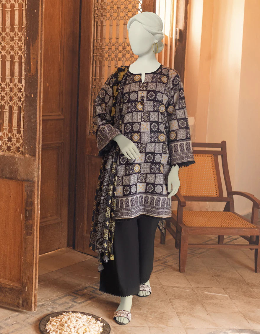 BLACK & GREY LAWN 3PC UNSTITCHED | JLAWN-S-US-23-349 GOLDEN GREY