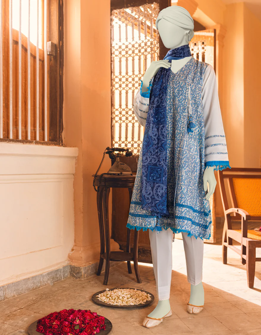 BLUE LAWN 3PC UNSTITCHED | JLAWN-S-US-23-351 AZUL