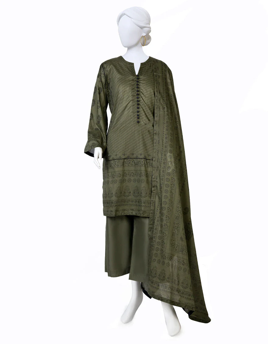 GREEN 3PC UNSTITCHED | JLAWN-S-US-23-395 RIWAAJ-3