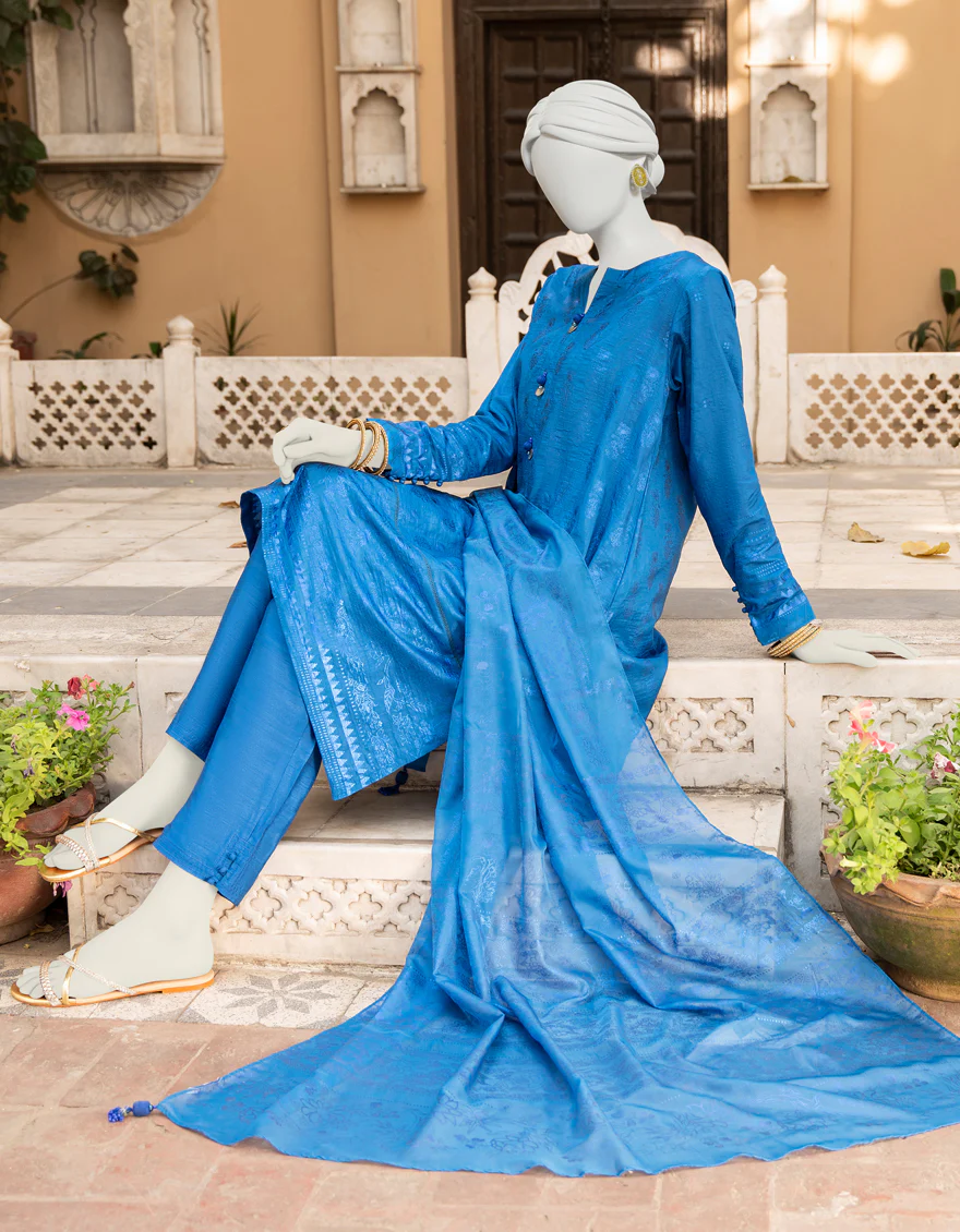 BLUE 3PC UNSTITCHED | JLAWN-S-US-23-407 CORENTINE - Image 3
