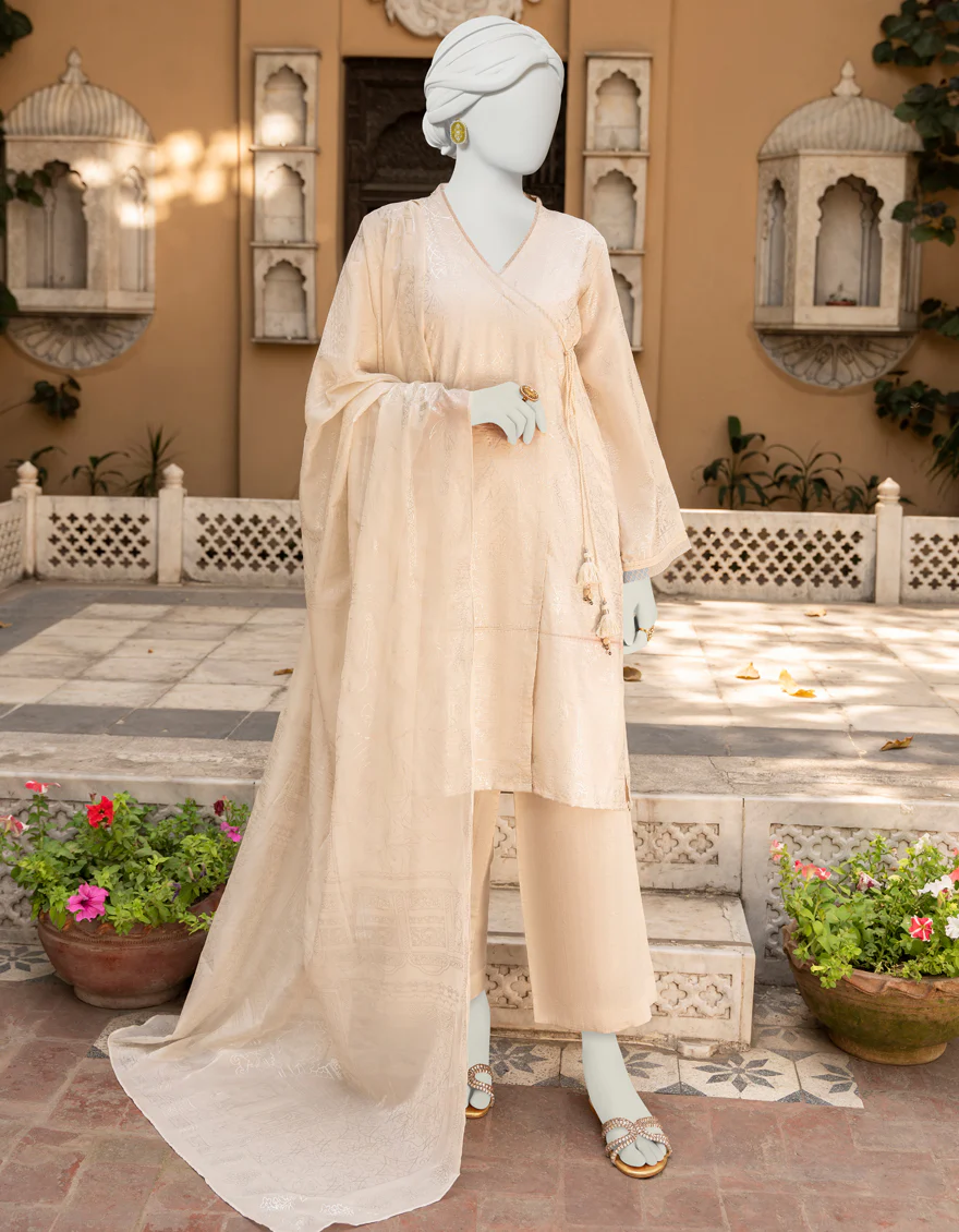 OFF WHITE RAW SILK 3PC STITCHED | JLAWN-S-US-23-409/S GAEL
