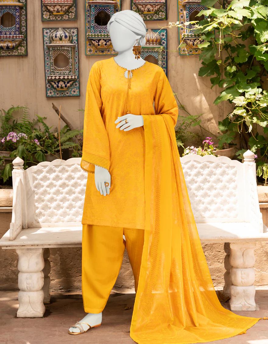 MUSTARD 3PC UNSTITCHED | JLAWN-S-US-23-410 ETIENNE