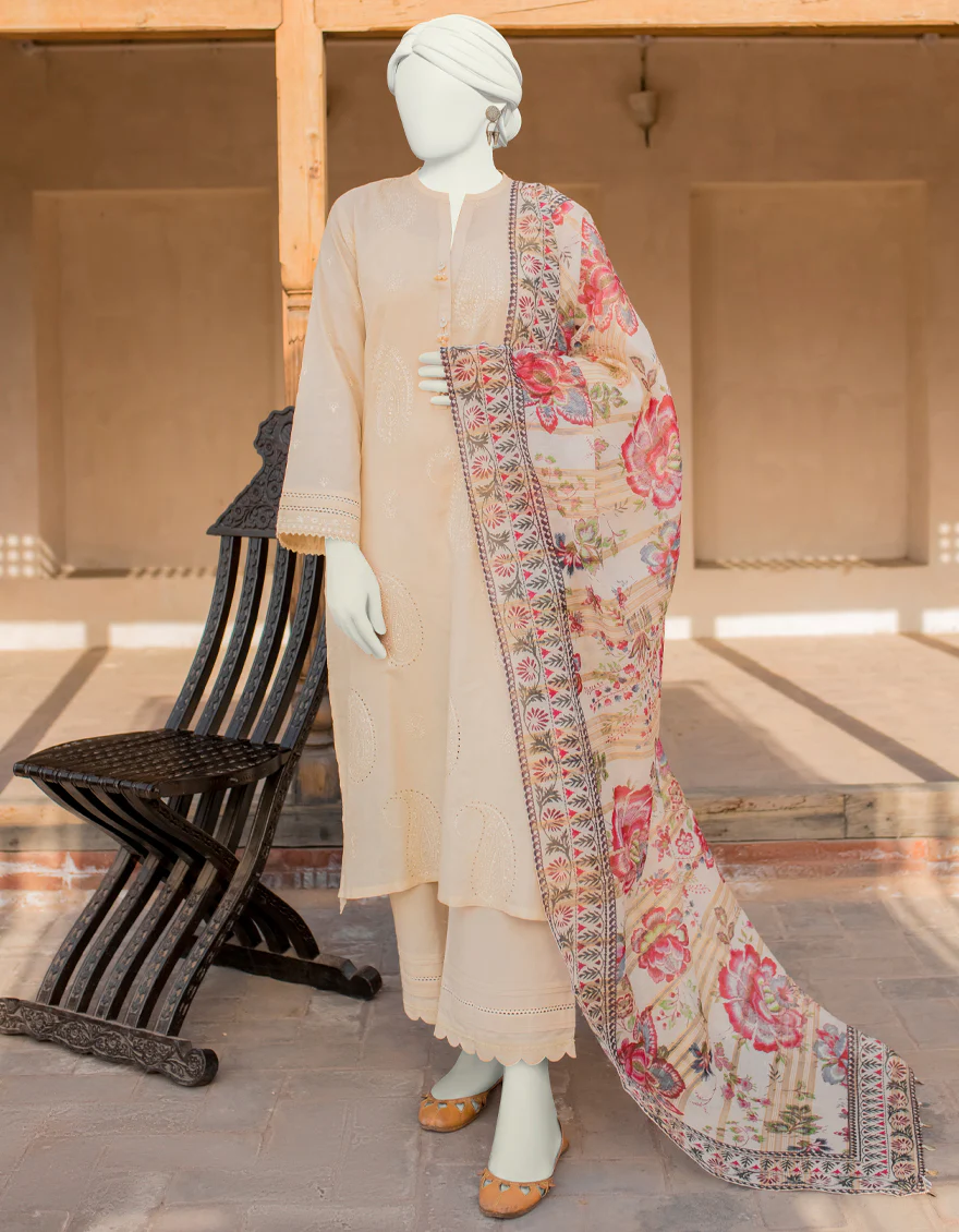 BEIGE 3PC UNSTITCHED | JLAWN-S-US-23-419 GULBAHAR-PAY