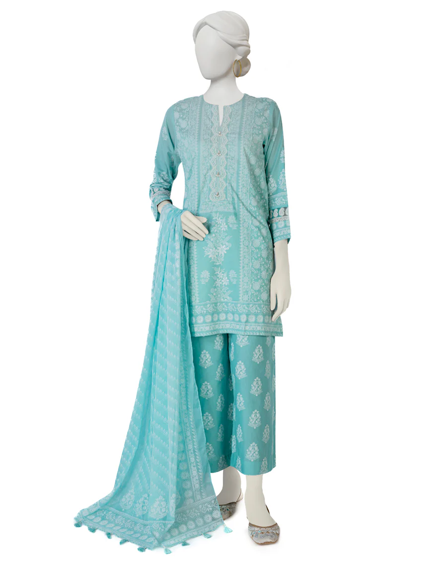 TURQUOISE LAWN 3PC STITCHED | JLAWN-S-US-23-424/S KANTHA KARI-1