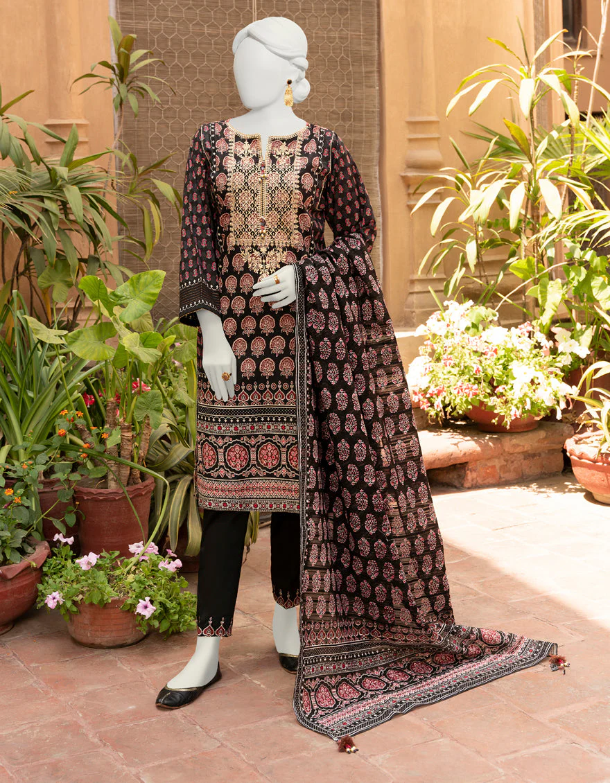 BLACK 3PC UNSTITCHED | JLAWN-S-US-23-431 SUBH-NAU-1