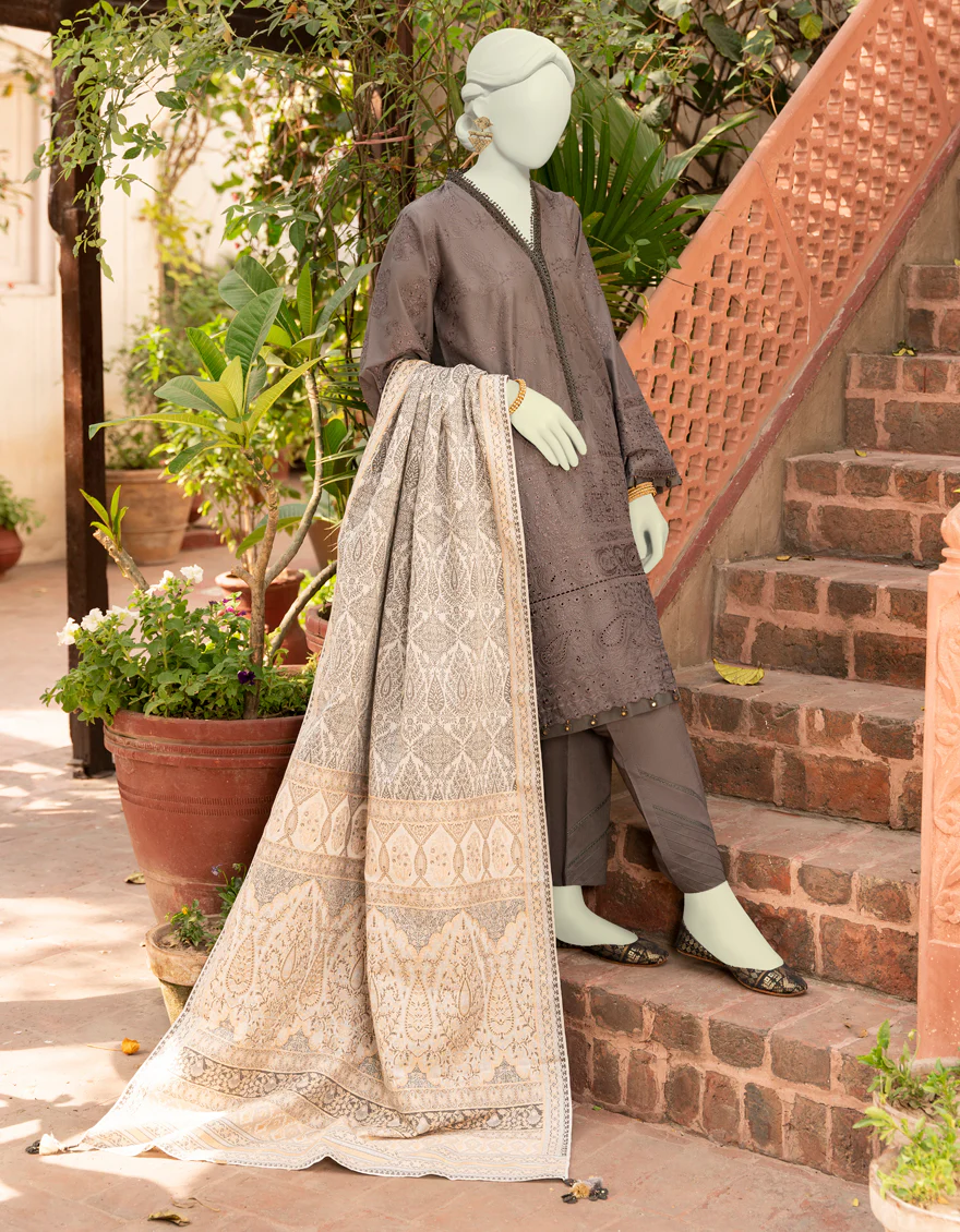 CHARCOAL GREY LAWN 3PC UNSTITCHED | JLAWN-S-US-23-439 GAUHAR-1