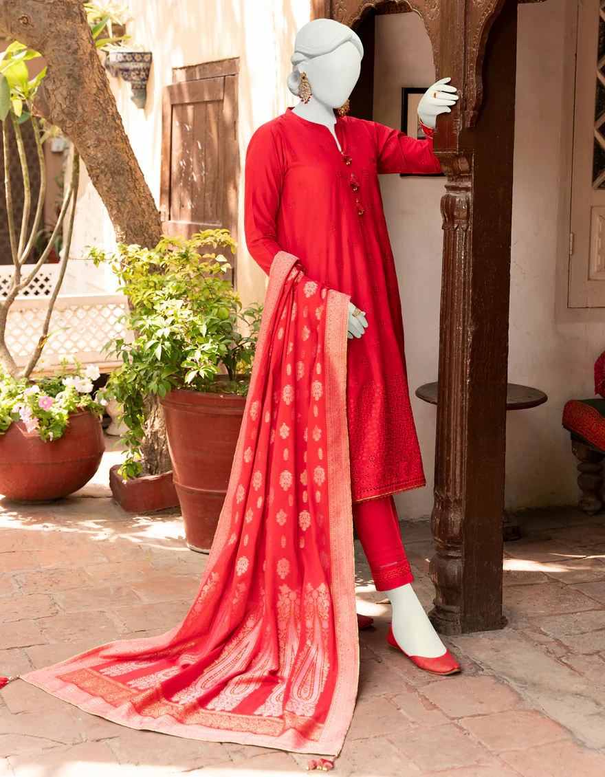RED 3PC UNSTITCHED | JLAWN-S-US-23-443 GAUHAR-5