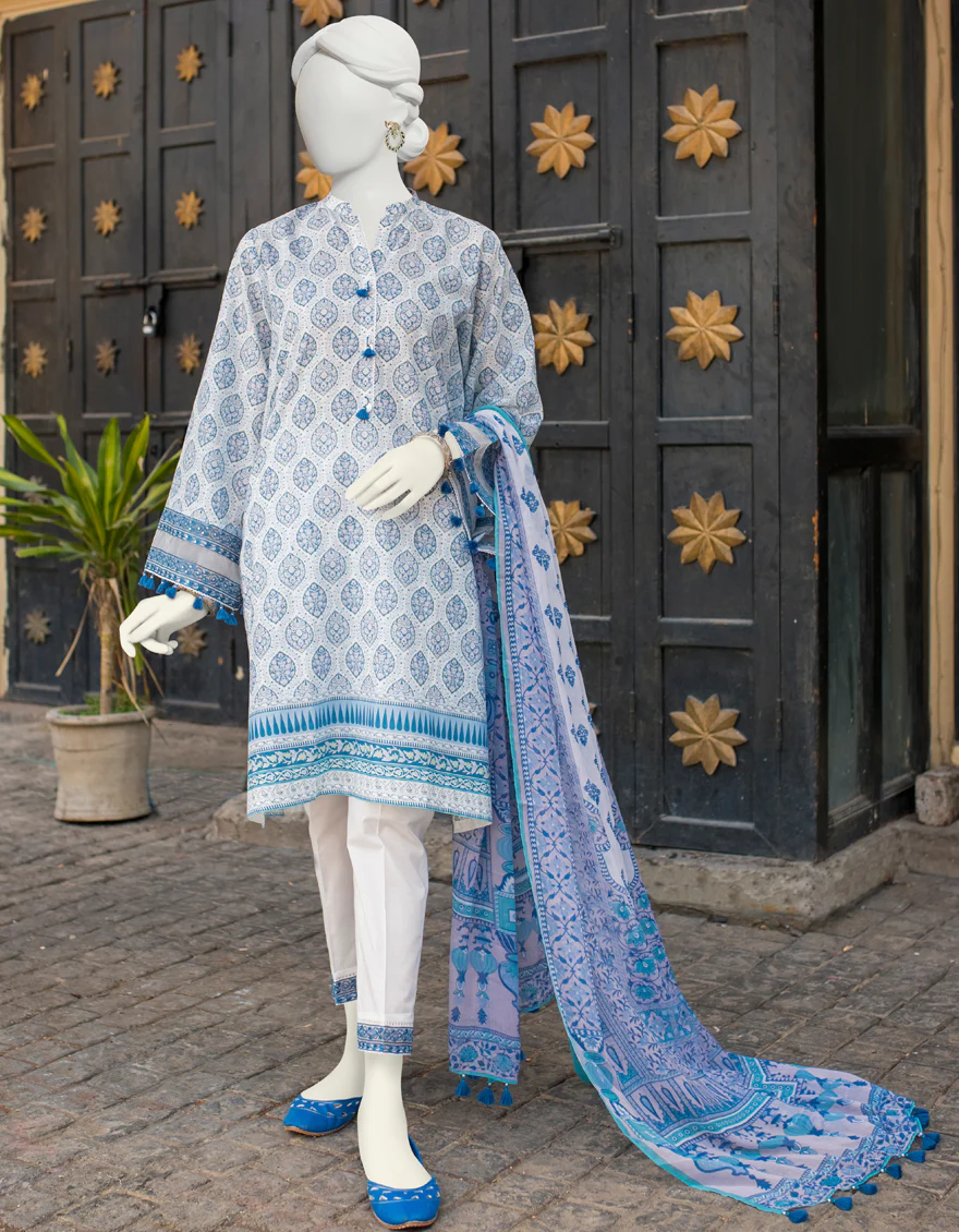BLUE 3PC UNSTITCHED | JLAWN-S-US-23-460 RIWAYAT-6
